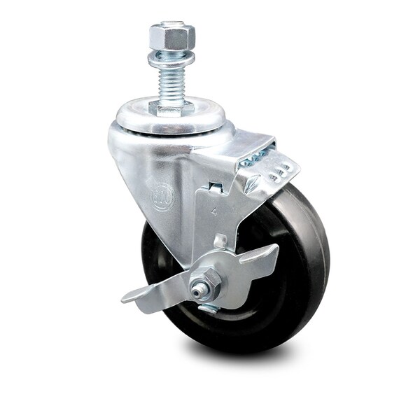 4 Inch Hard Rubber Wheel Swivel 12mm Threaded Stem Caster with Brake SCC